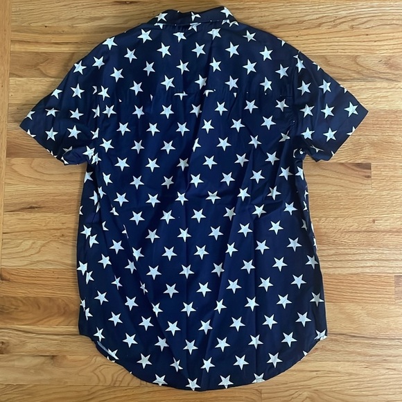 Red White Blue American Flag Stars Stripes Patriotic Short Sleeve Button Shirt M - Picture 5 of 6
